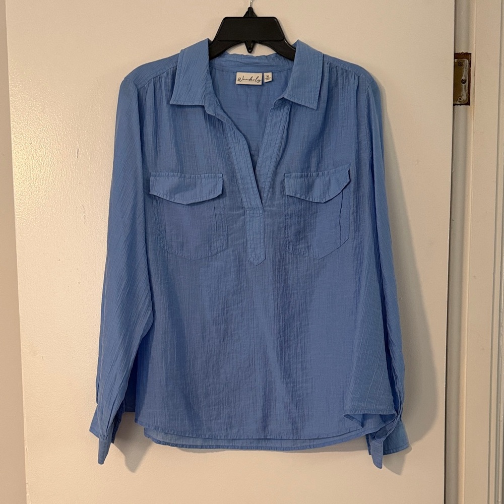 Wonderly Sky Blue Long Sleeve Blouse